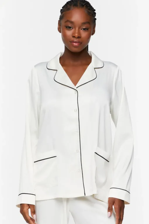 Satin Piped-Trim Shirt & Shorts Pants Set