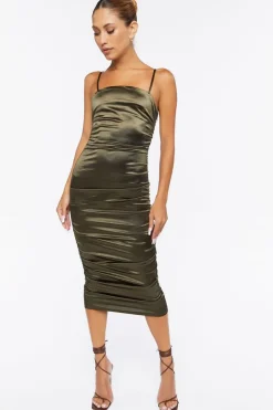 Satin Ruched Midi Dress