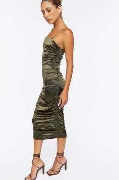 Satin Ruched Midi Dress