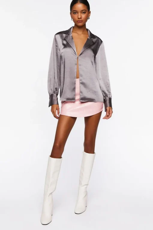 Satin Split-Hem Shirt