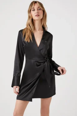 Satin Surplice Wraparound Mini Dress