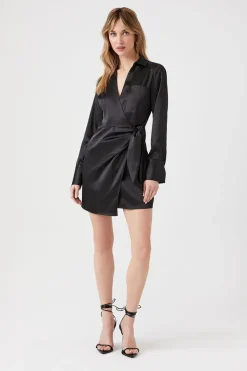 Satin Surplice Wraparound Mini Dress