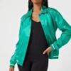 Satin Varsity-Striped Bomber Jacket