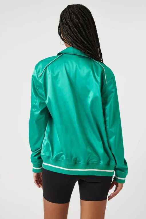 Satin Varsity-Striped Bomber Jacket