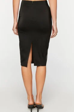 Satin Vented-Hem Midi Skirt