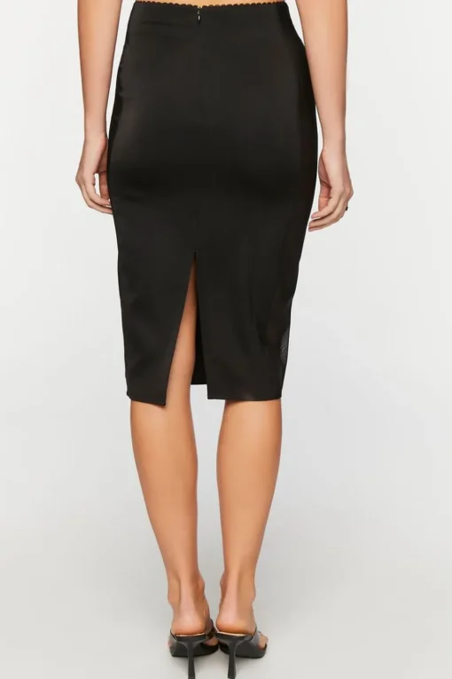Satin Vented-Hem Midi Skirt