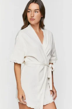 Scalloped-Trim Ribbed Lingerie Robe