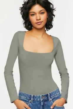 Scoop-Neck Long-Sleeve Bodysuit