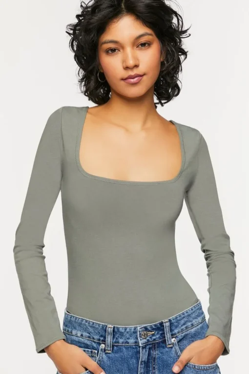 Scoop-Neck Long-Sleeve Bodysuit