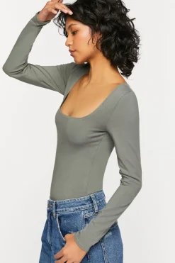 Scoop-Neck Long-Sleeve Bodysuit