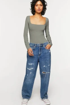 Scoop-Neck Long-Sleeve Bodysuit