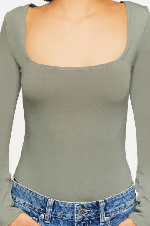 Scoop-Neck Long-Sleeve Bodysuit
