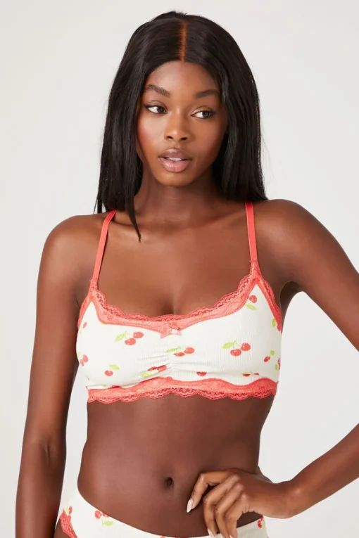 Seamless Cherry Lace-Trim Bralette
