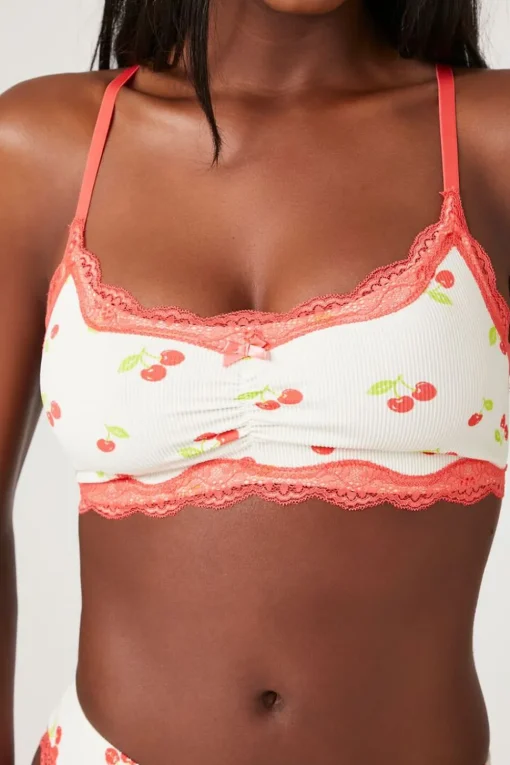 Seamless Cherry Lace-Trim Bralette
