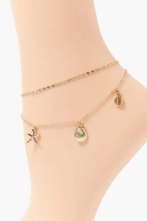 Seashell Charm Layered Anklet
