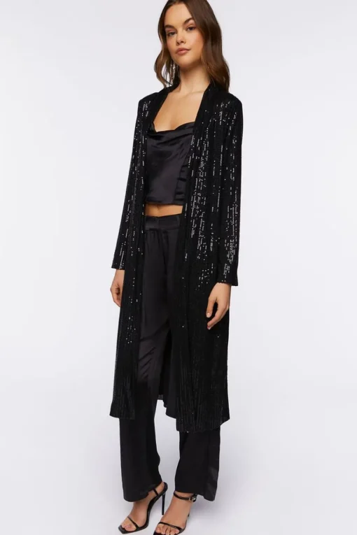 Sequin Open-Front Kimono