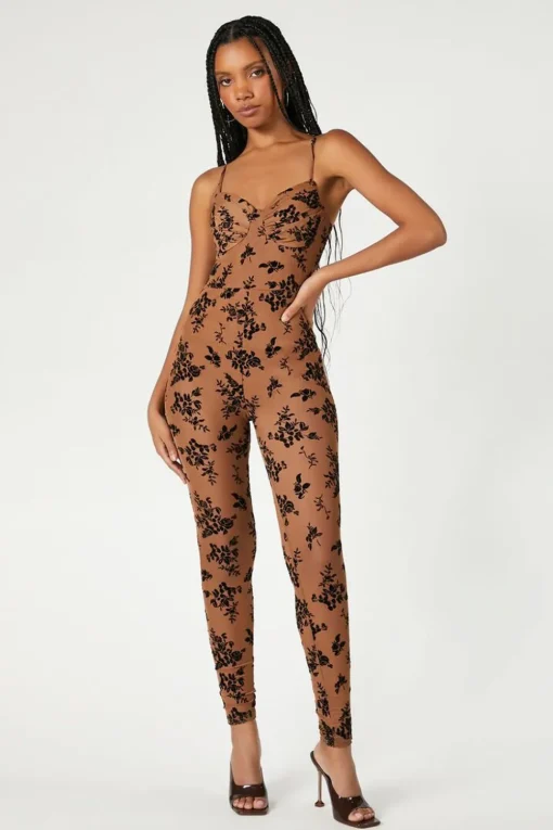 Sheer Floral Mesh Jumpsuit