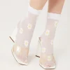 Sheer Floral Print Crew Socks