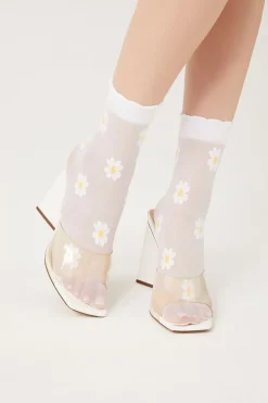 Sheer Floral Print Crew Socks