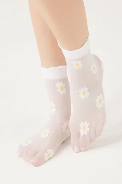 Sheer Floral Print Crew Socks