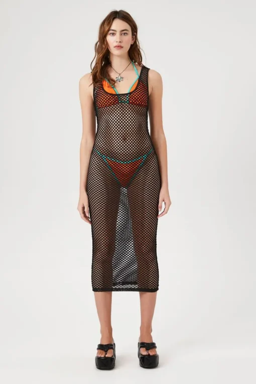 Sheer Netted Mesh Midi Dress