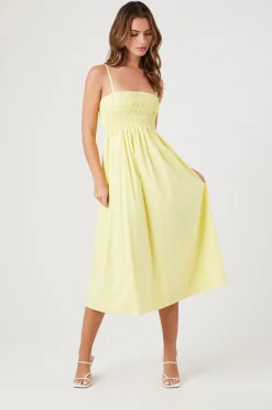 Smocked Poplin Midi Dress