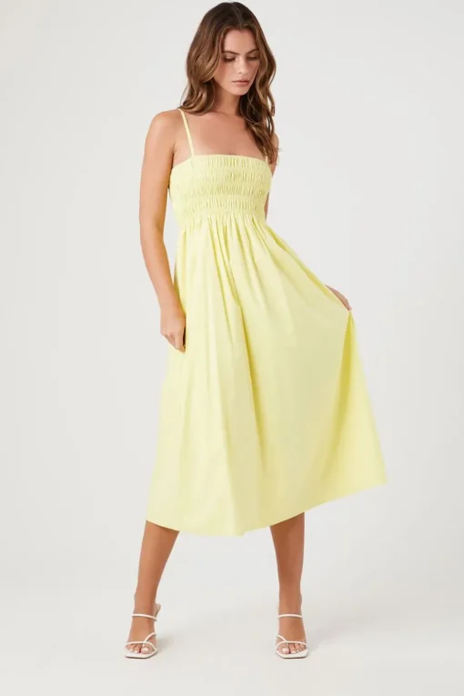 Smocked Poplin Midi Dress