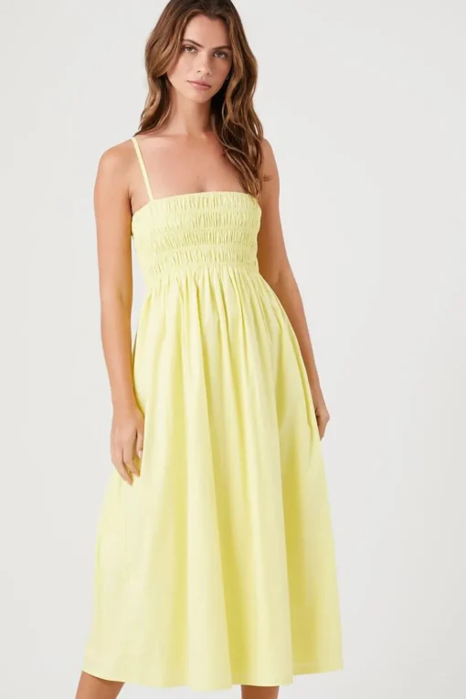 Smocked Poplin Midi Dress