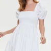 Smocked Puff Sleeve Mini Dress
