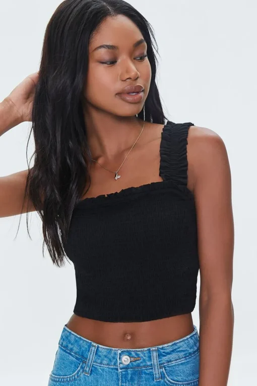 Smocked Ruffled Cropped Tank Top