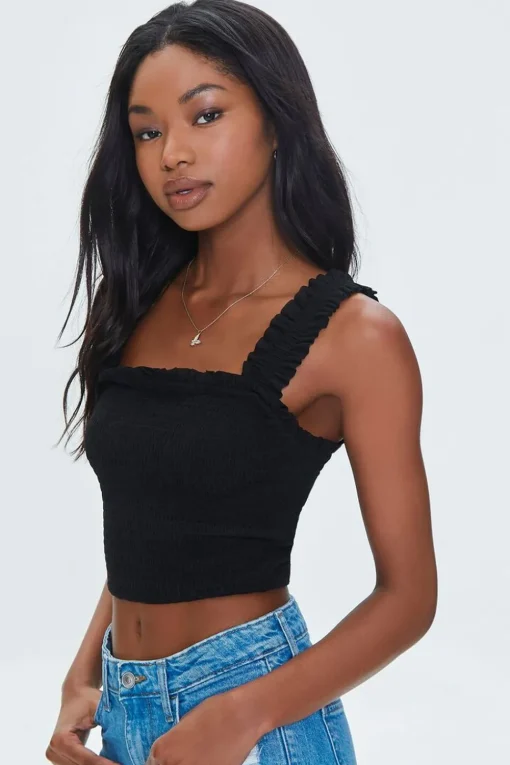 Smocked Ruffled Cropped Tank Top