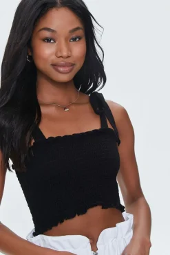 Smocked Ruffled Tie-Strap Crop Top
