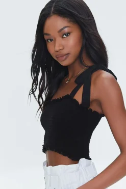 Smocked Ruffled Tie-Strap Crop Top