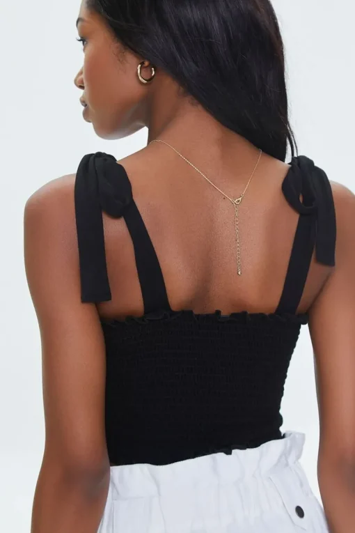 Smocked Ruffled Tie-Strap Crop Top