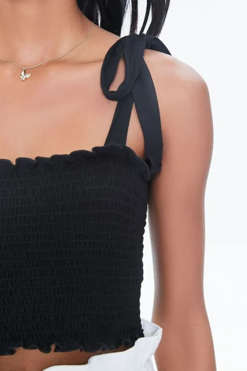 Smocked Ruffled Tie-Strap Crop Top