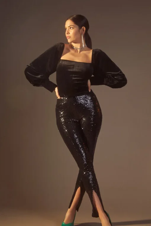Split-Hem Glitter Pants