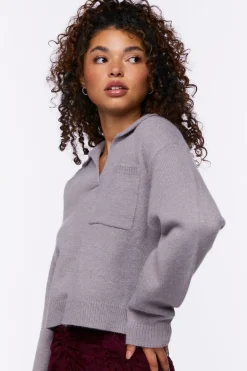 Split-Neck Collared Sweater
