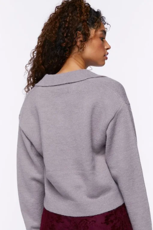 Split-Neck Collared Sweater