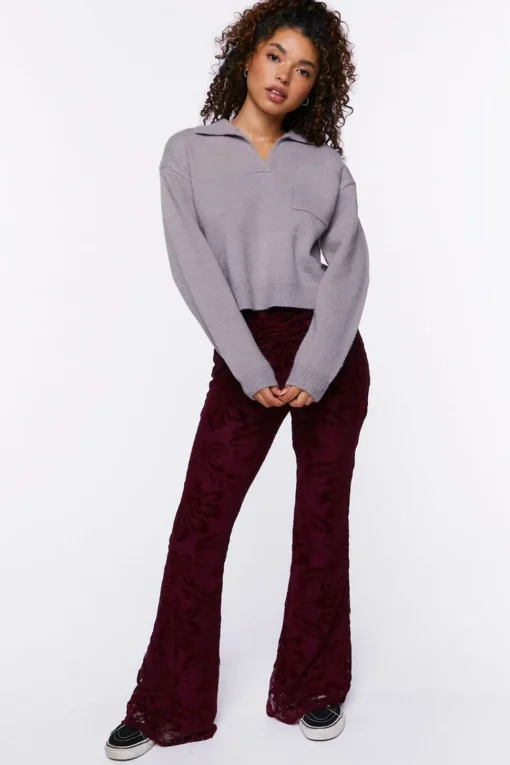 Split-Neck Collared Sweater