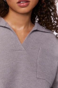 Split-Neck Collared Sweater
