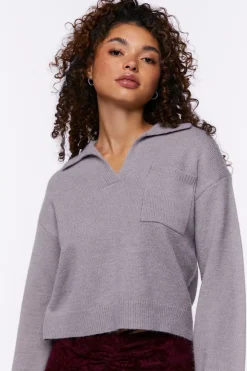 Split-Neck Collared Sweater
