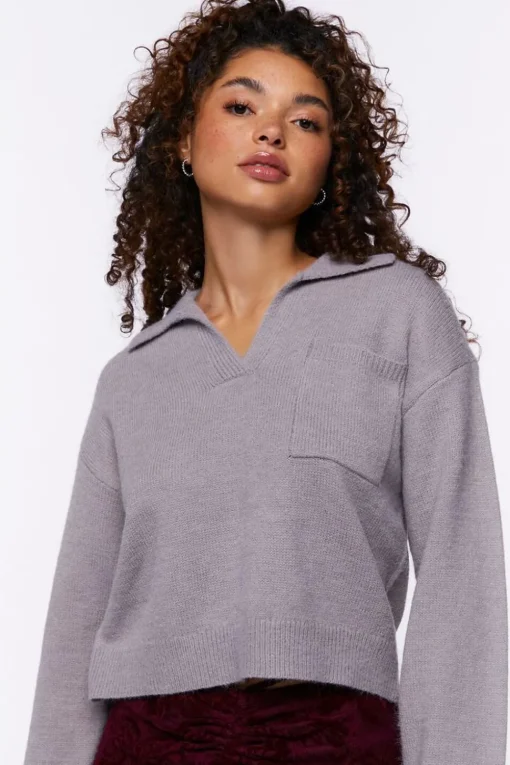 Split-Neck Collared Sweater