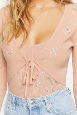 Star Embroidered Cardigan Sweater