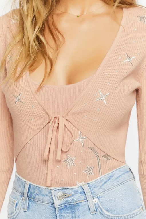 Star Embroidered Cardigan Sweater