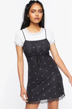 Star Print Mesh Mini Dress