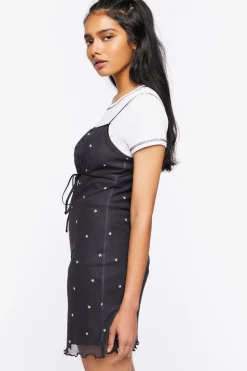 Star Print Mesh Mini Dress