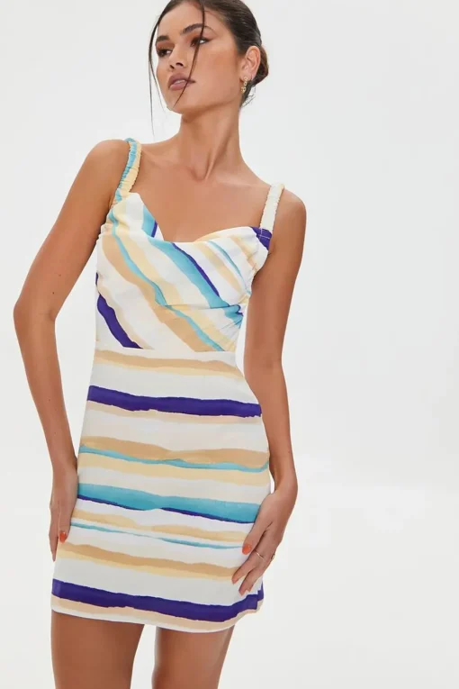 Striped Cowl Mini Dress