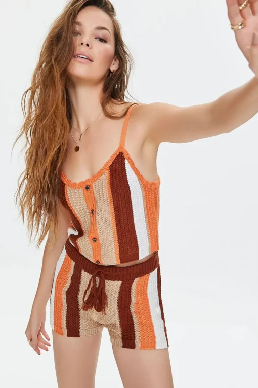 Striped Crochet Cami & Shorts Set