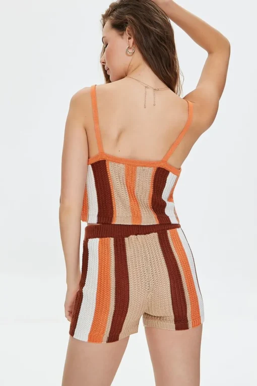Striped Crochet Cami & Shorts Set
