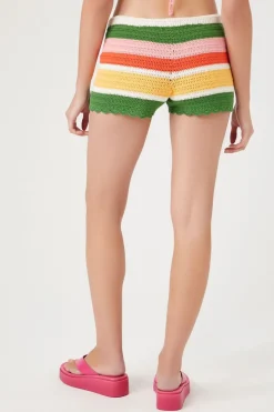 Striped Crochet Drawstring Shorts